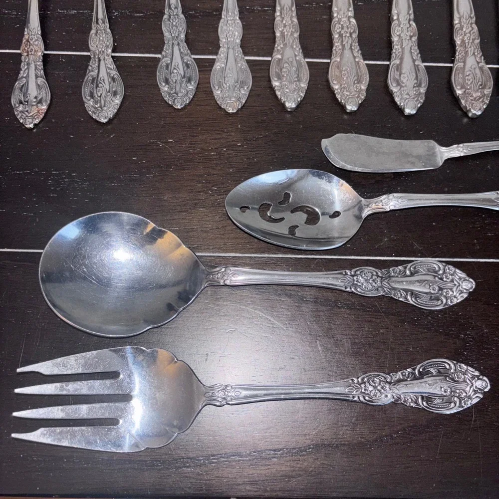 Vintage | Springtime‎ | Stainless Japan Ornate Floral Serving and Flatware Set